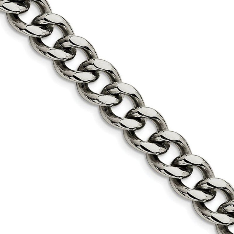 Men's 11.5mm Stainless Steel Heavy Flat Curb Chain Necklace, 22 Inch